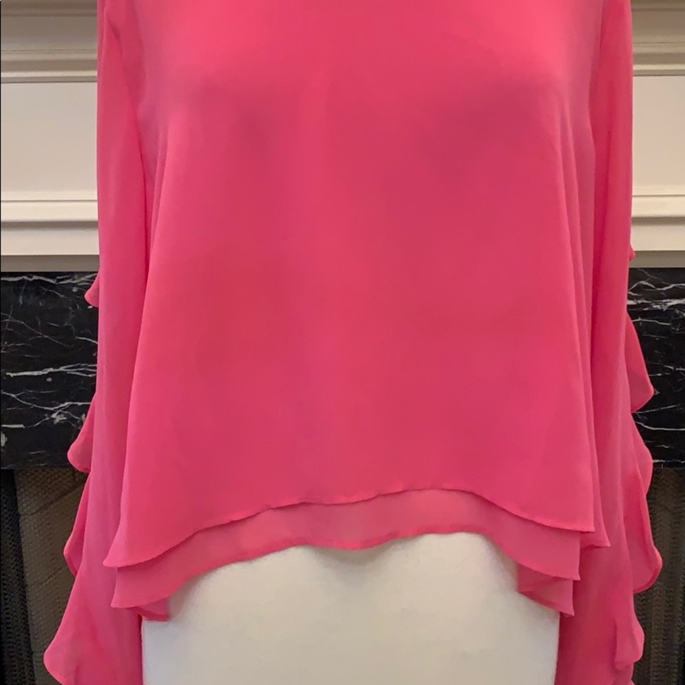 Bisou Bisou pink chiffon, ruffled sleeve blouse - Picture 2 of 7